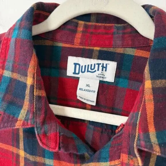 Duluth Trading Co Mens Free Swingin' Flannel Relaxed Fit Shirt Red Blue XL Plaid - Picture 5 of 5